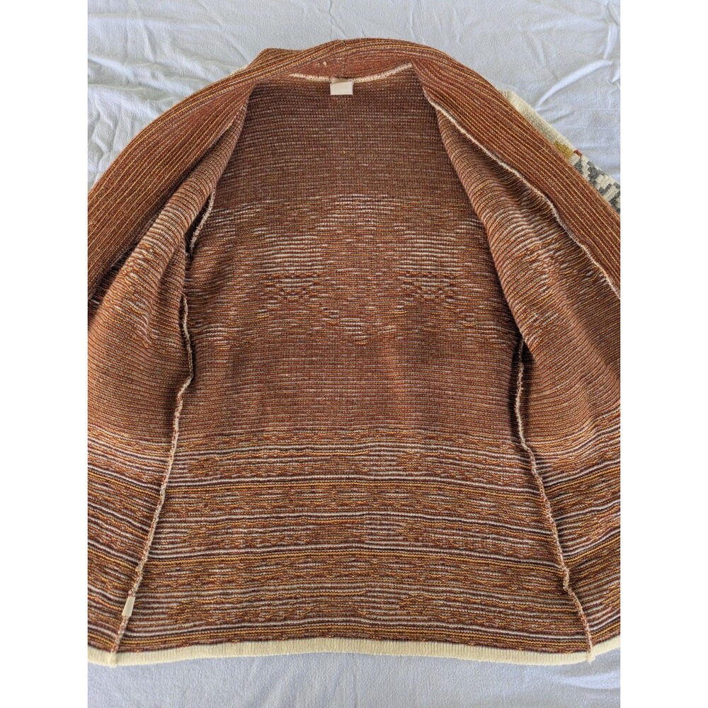VTG 70s Southwestern Shawl Cardigan- Aztec Geometric Belted Sweater - Cream/Rust - Picture 6 of 15